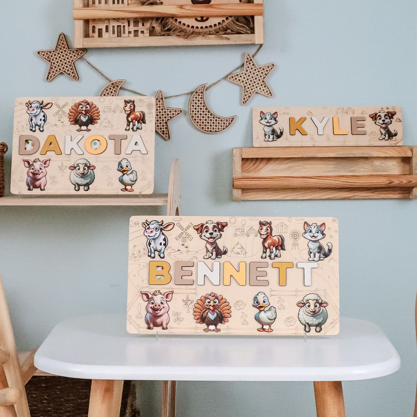 Farm-themed personalized name puzzle for toddlers