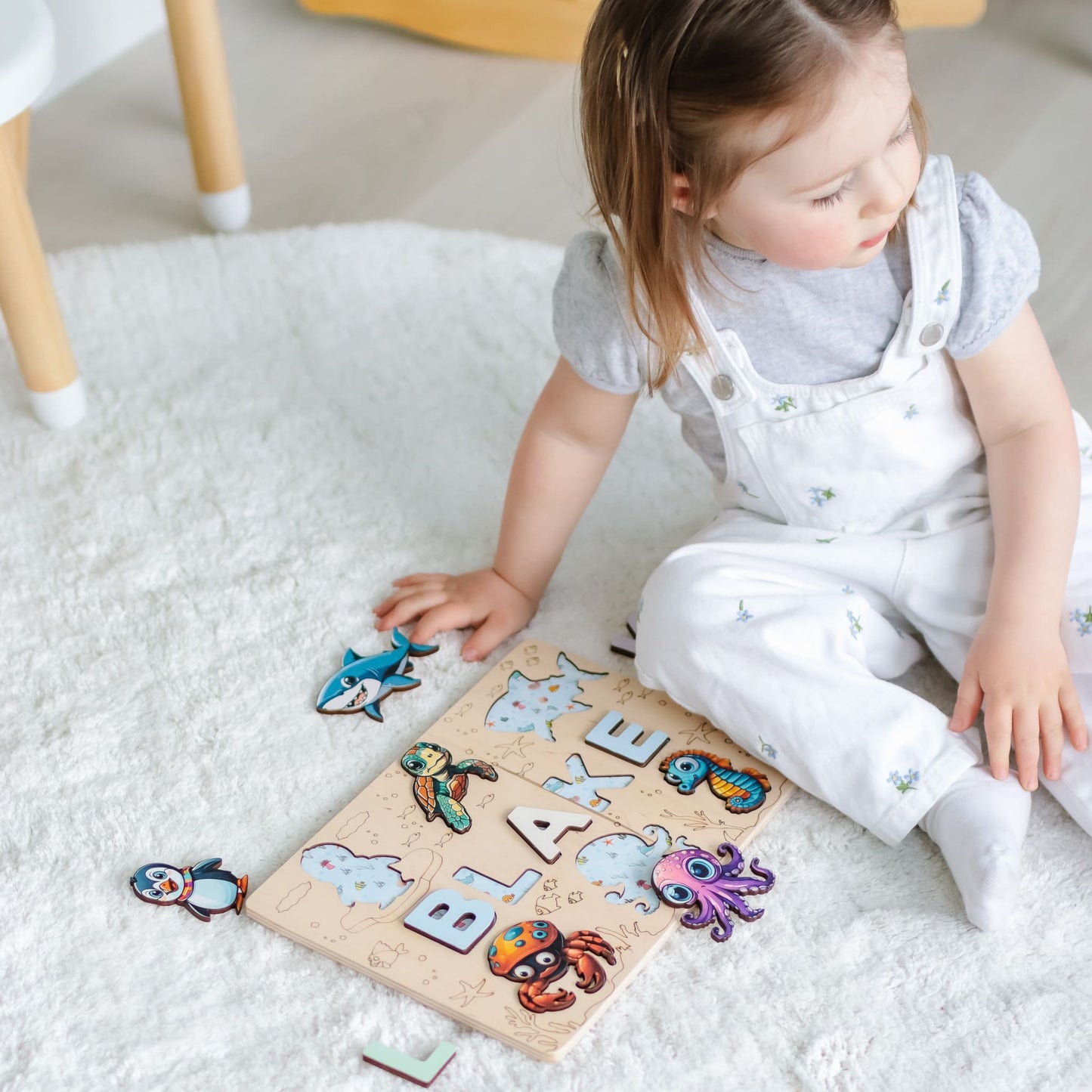Custom name puzzle for kids with ocean creatures