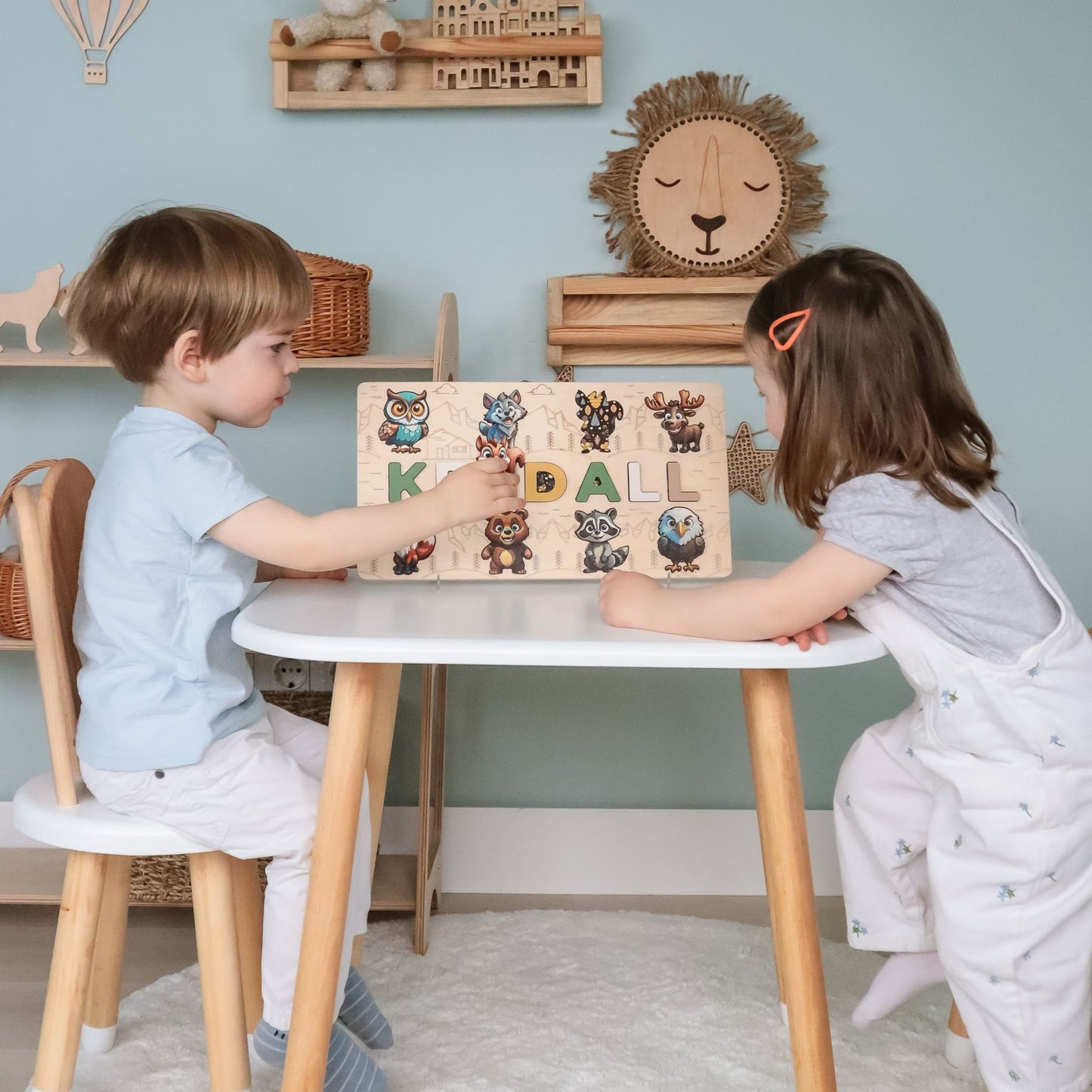 Personalized Wooden Name Puzzle with Magnetic Animals