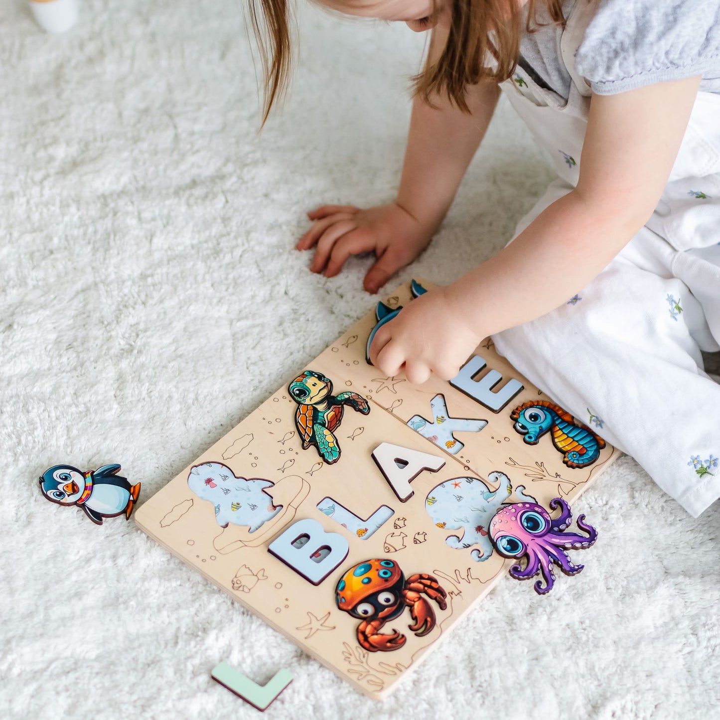 Sea theme toddler puzzle with personalized letters