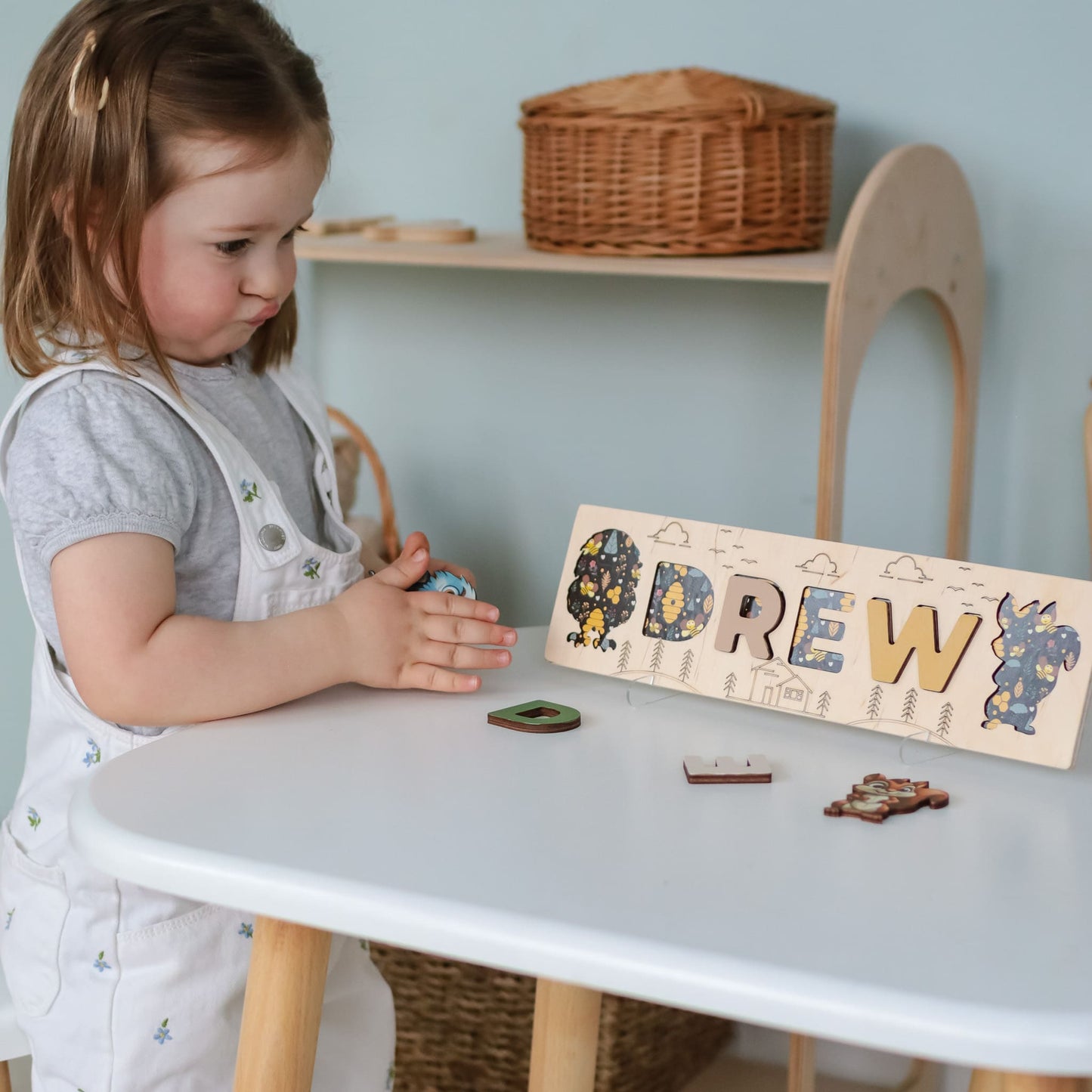 Unique Baby Name Puzzle with Woodland Animals
