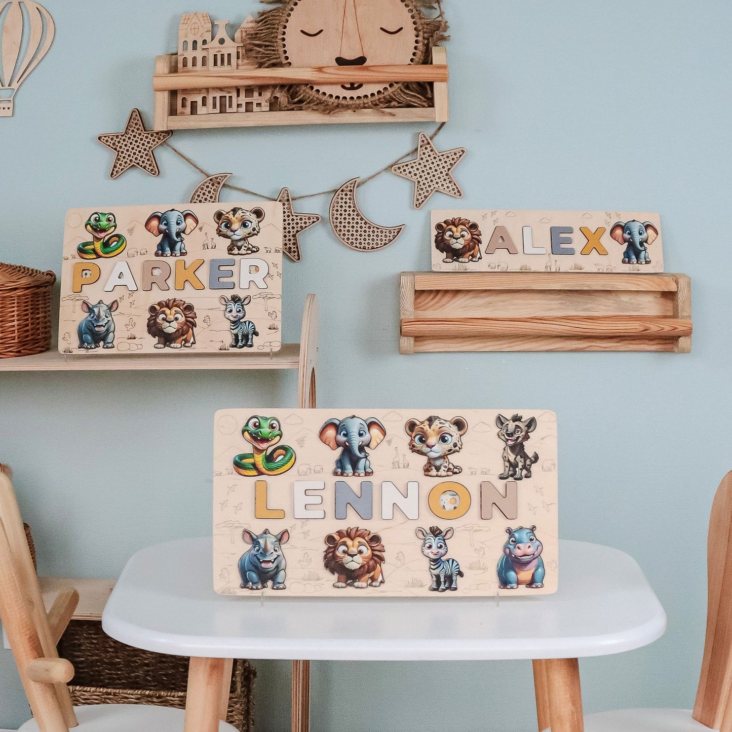 Personalized safari puzzle for baby nursery décor
