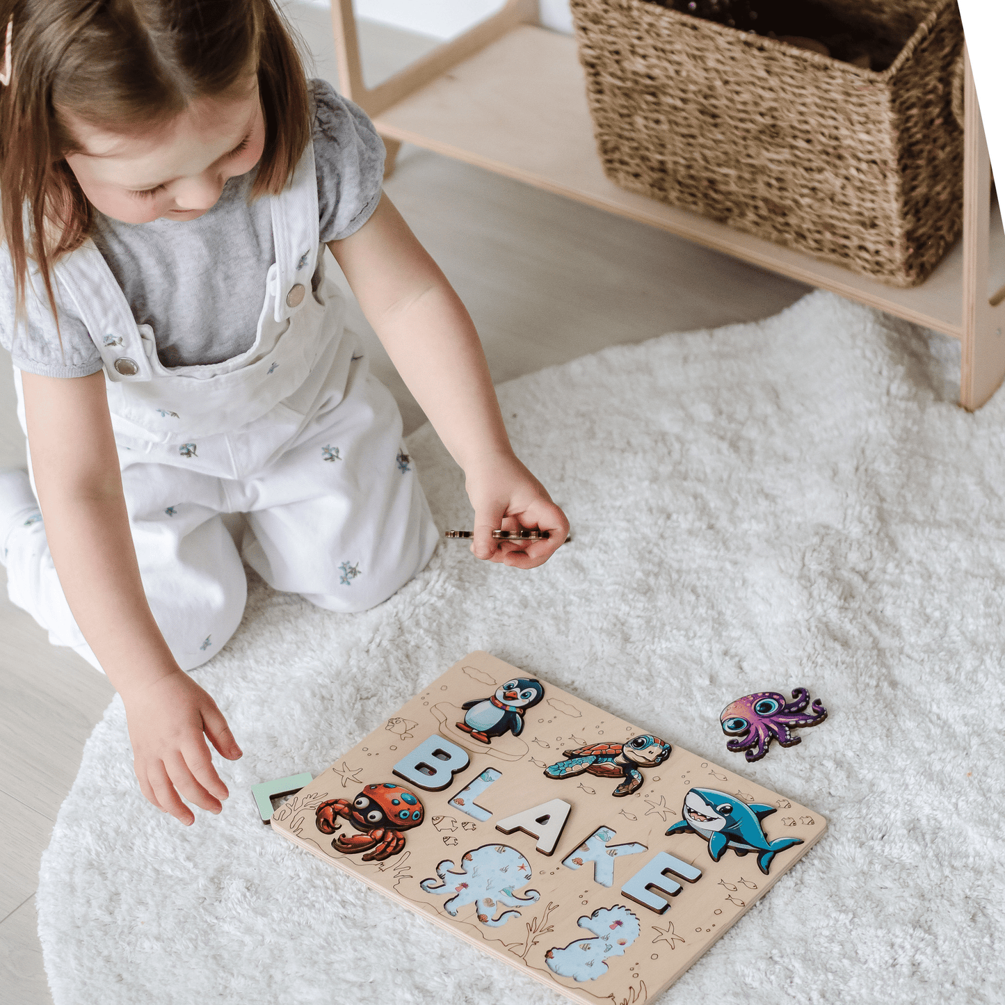Underwater world wooden puzzle with custom name