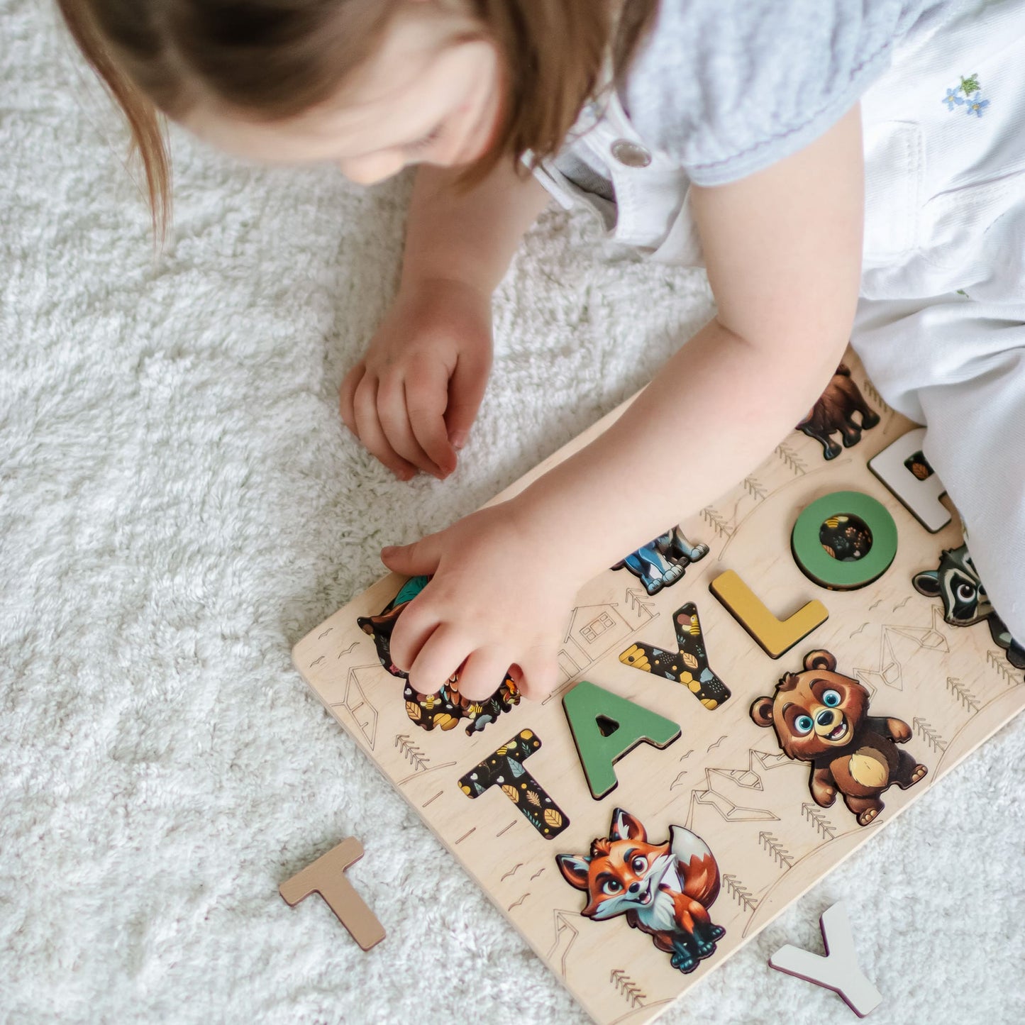 Wooden Alphabet Puzzle with Adorable Fox and Deer