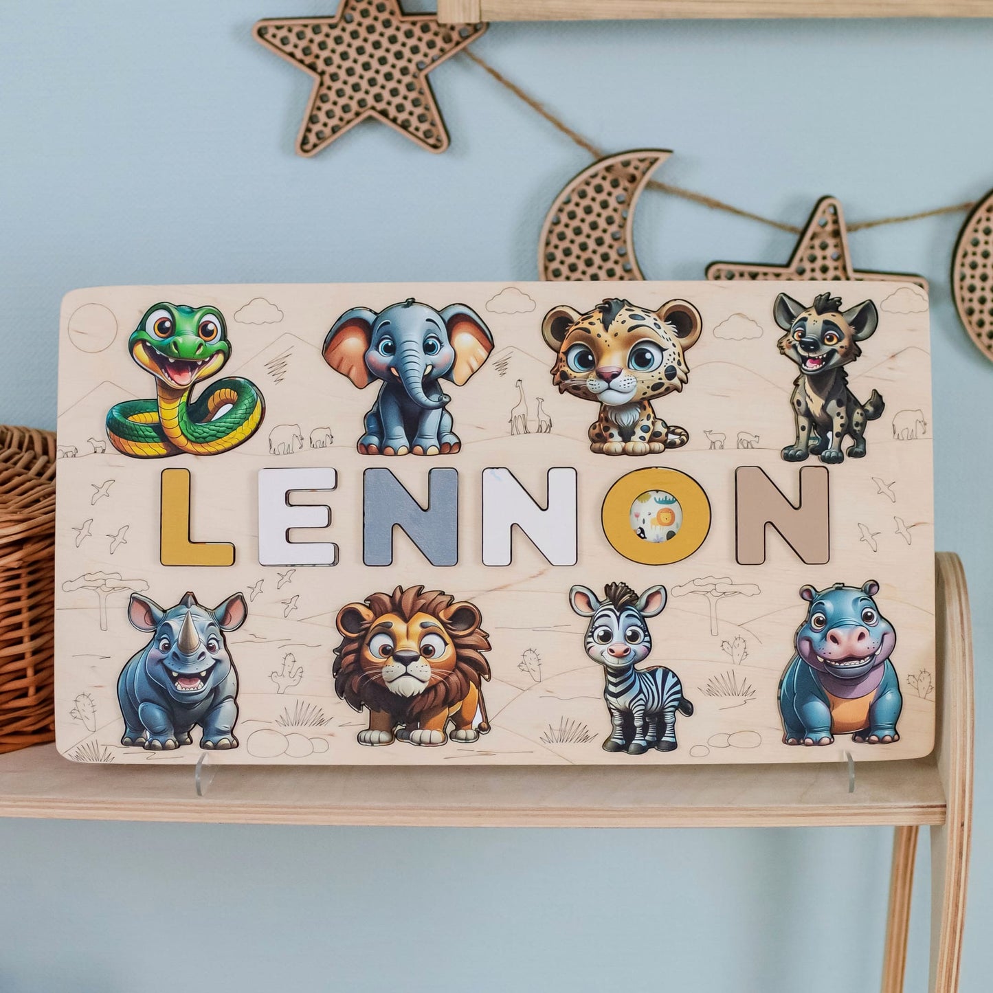 Custom name puzzle for toddlers with safari artwork