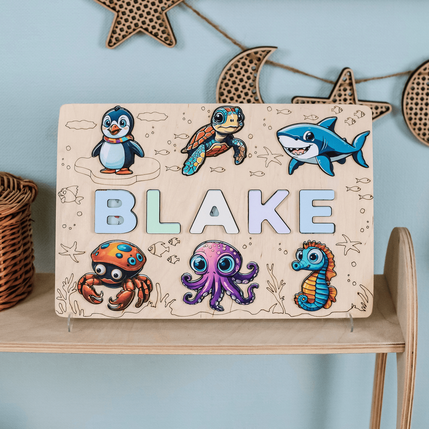 Ocean alphabet puzzle with magnetic animals