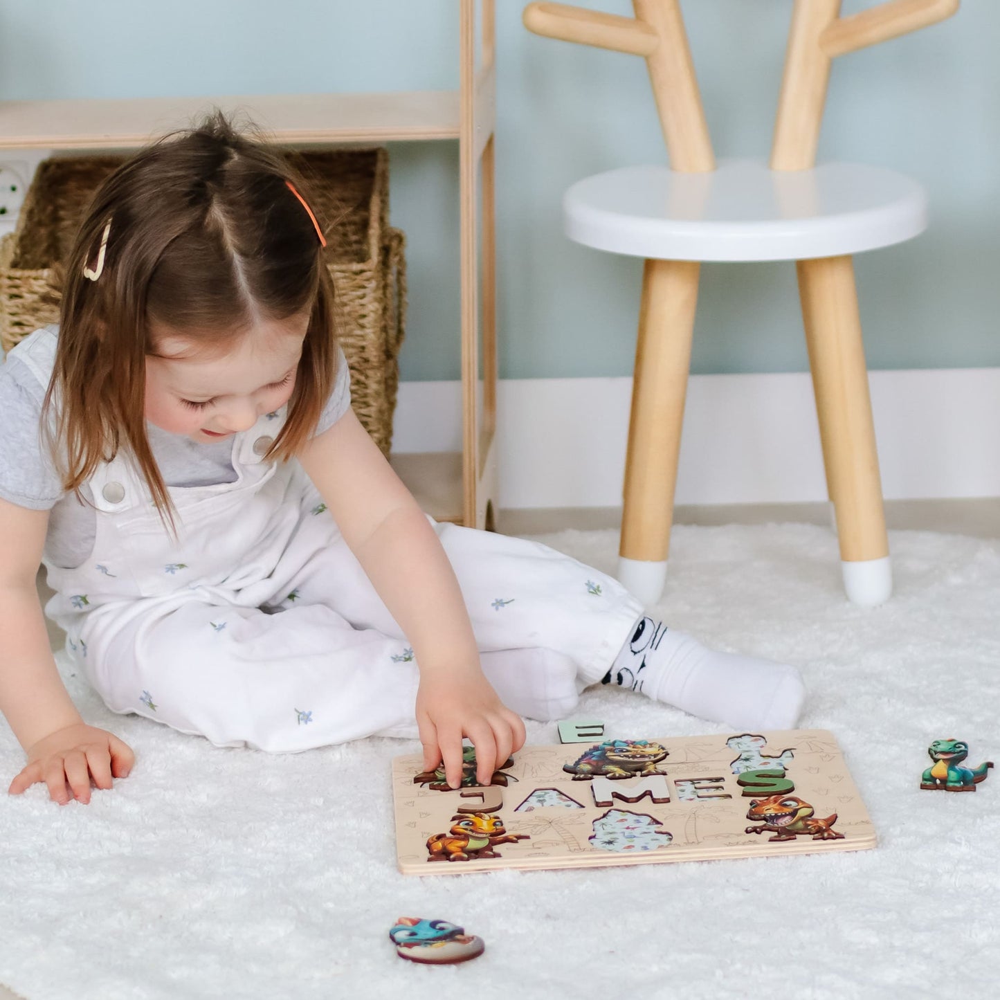 Personalized alphabet puzzle with dino figures