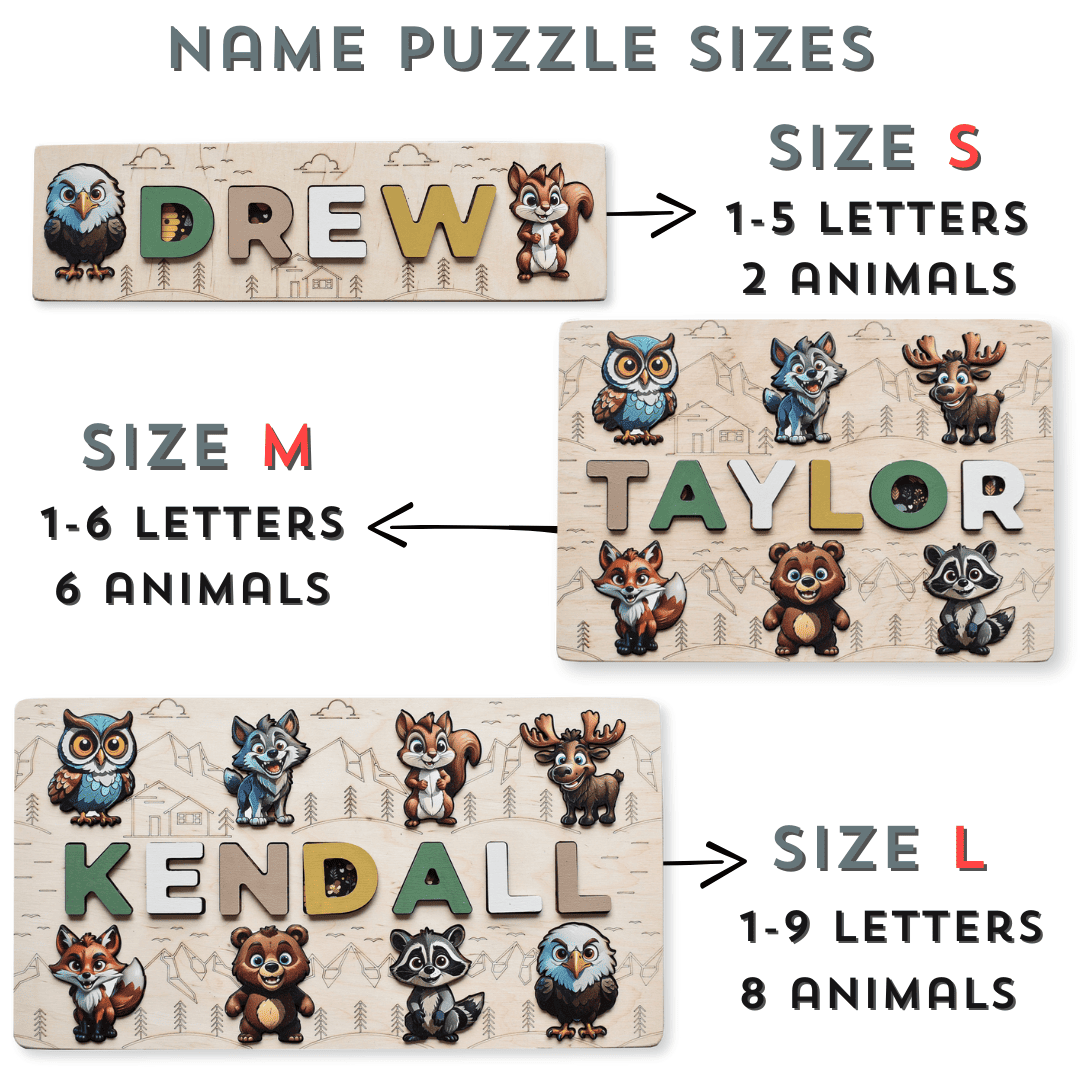 Personalized Wooden Name Puzzle with Forest Animals