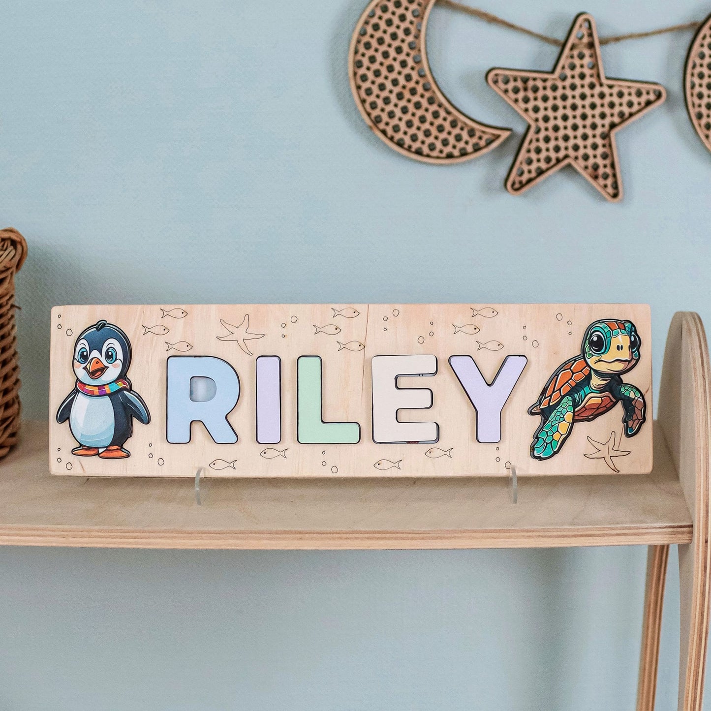 Marine animal fridge magnets and letter puzzle