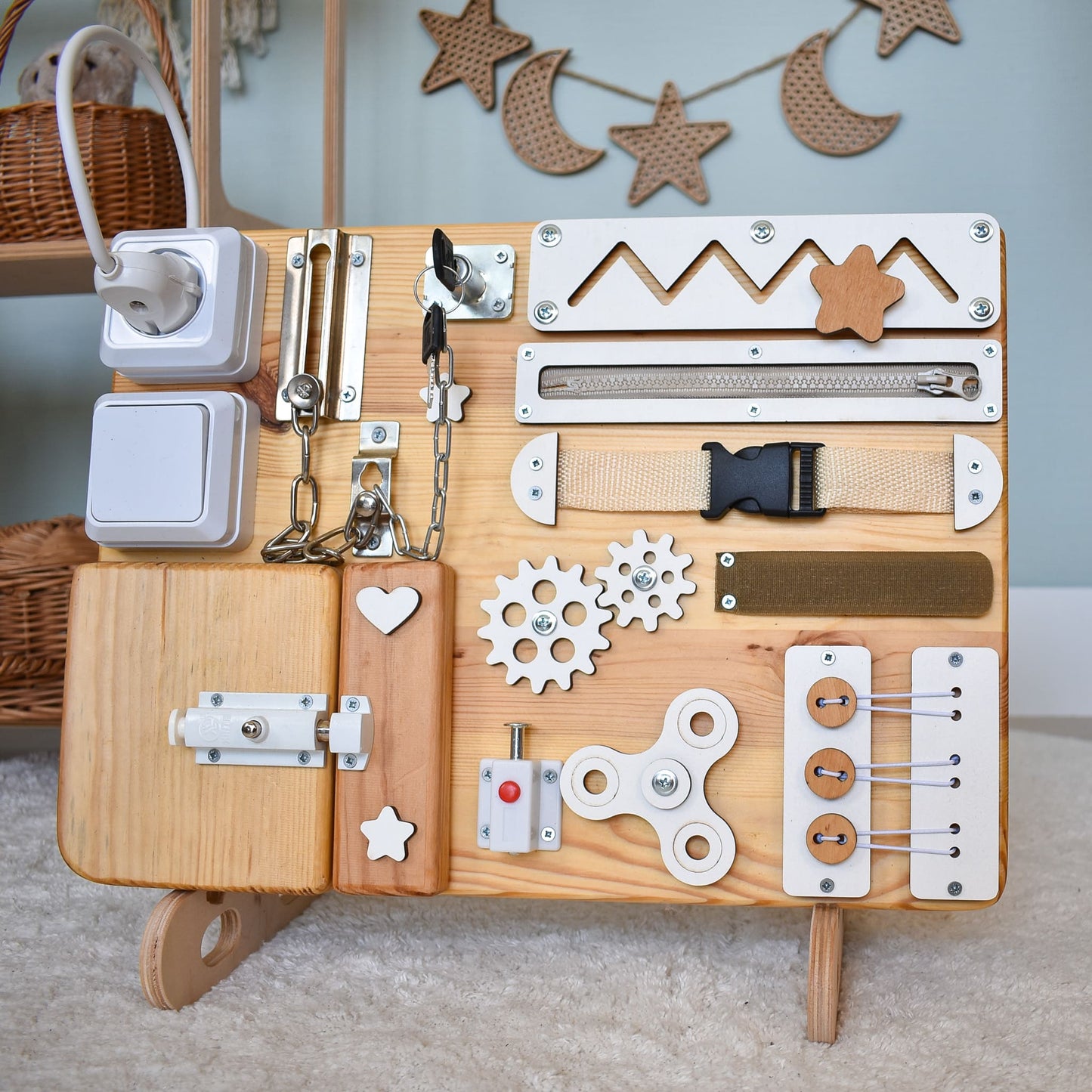 Natural Wooden Memory Therapy Board with White Sensory Features