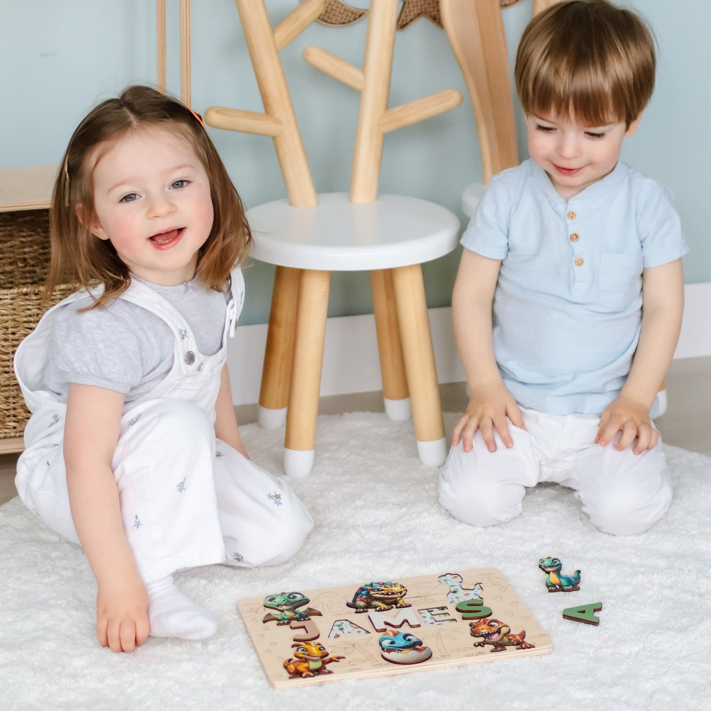 Montessori learning toy with dino characters