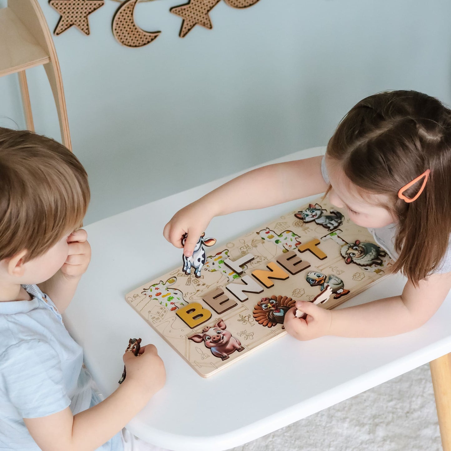 Custom wooden toy with barnyard theme