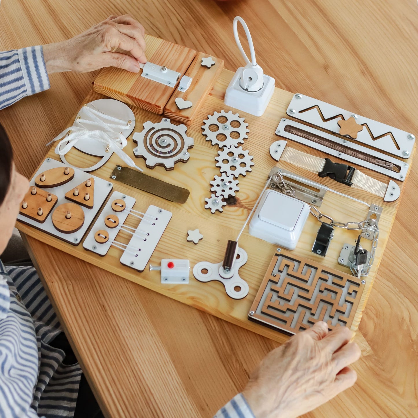 Elegant Wooden Memory Activity Board for Seniors & Therapy
