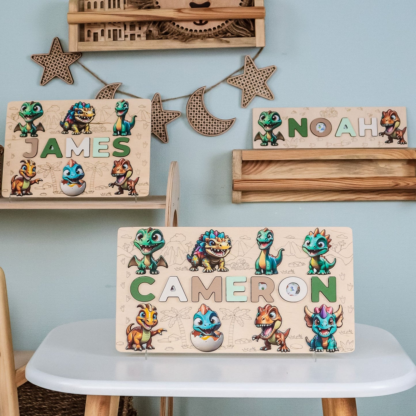 Personalized toddler puzzle with dino illustrations