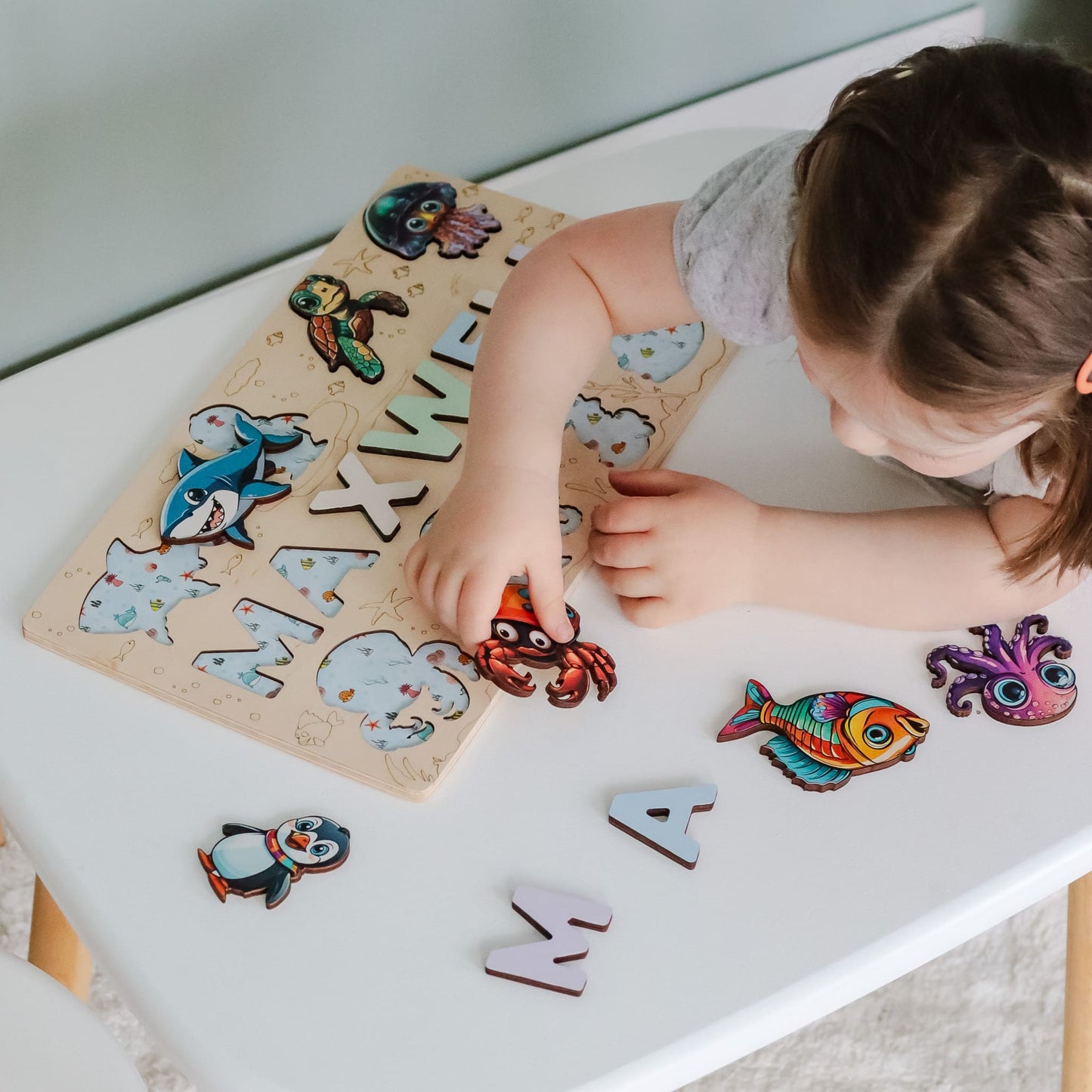 Wooden ocean puzzle with customized letters