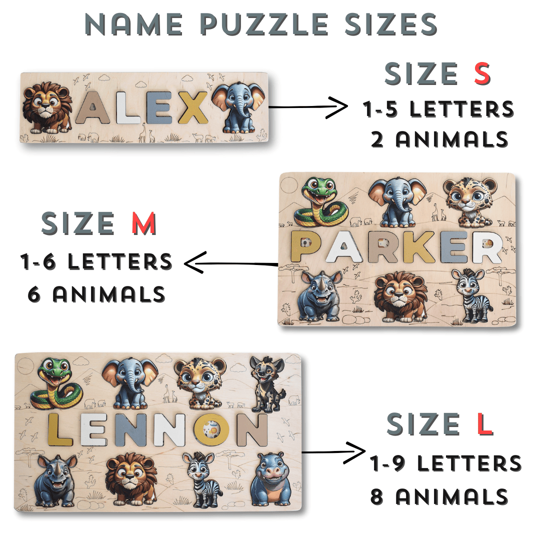 Handmade safari puzzle with child’s name
