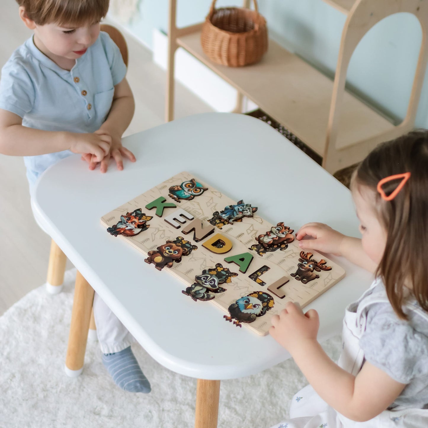 Engraved Name Puzzle with Fox, Bear, and Owl