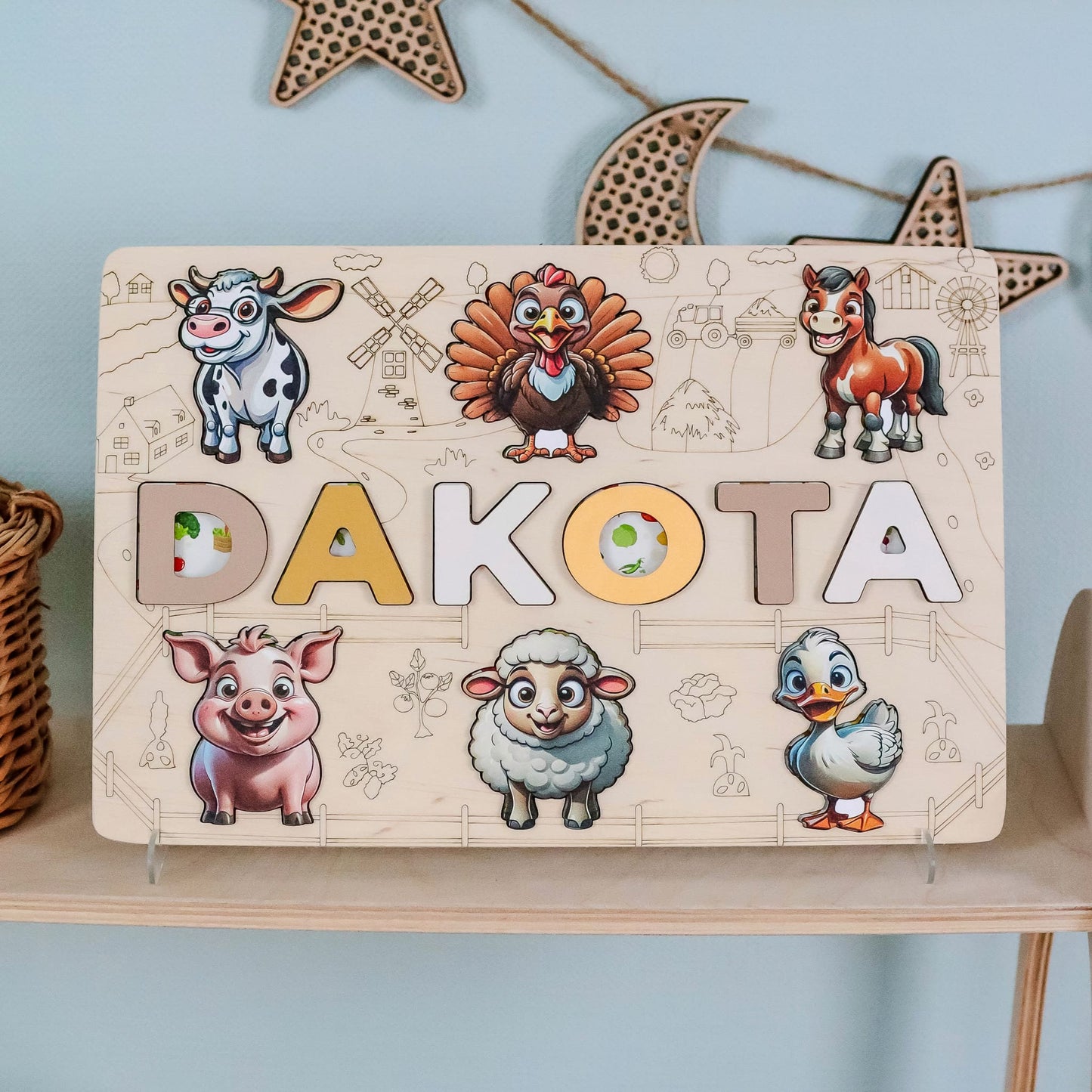 Farm animal letter puzzle with vibrant artwork