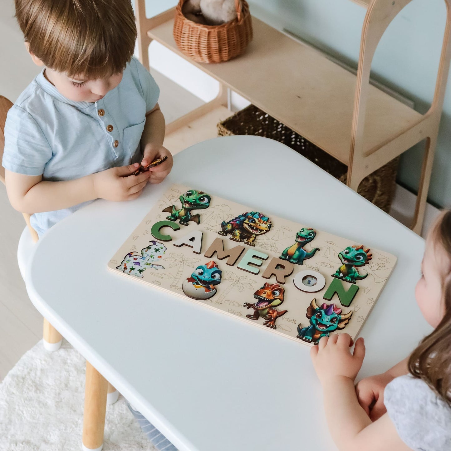 Custom name toy with T-Rex and Stegosaurus