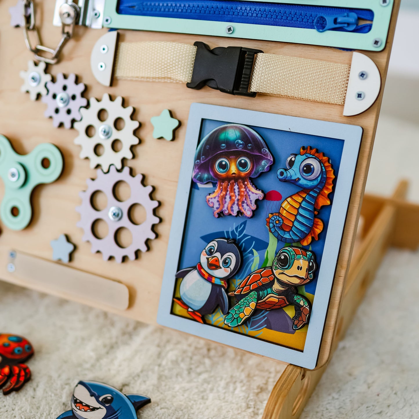 Eco-friendly handcrafted wooden sensory play board for early learning