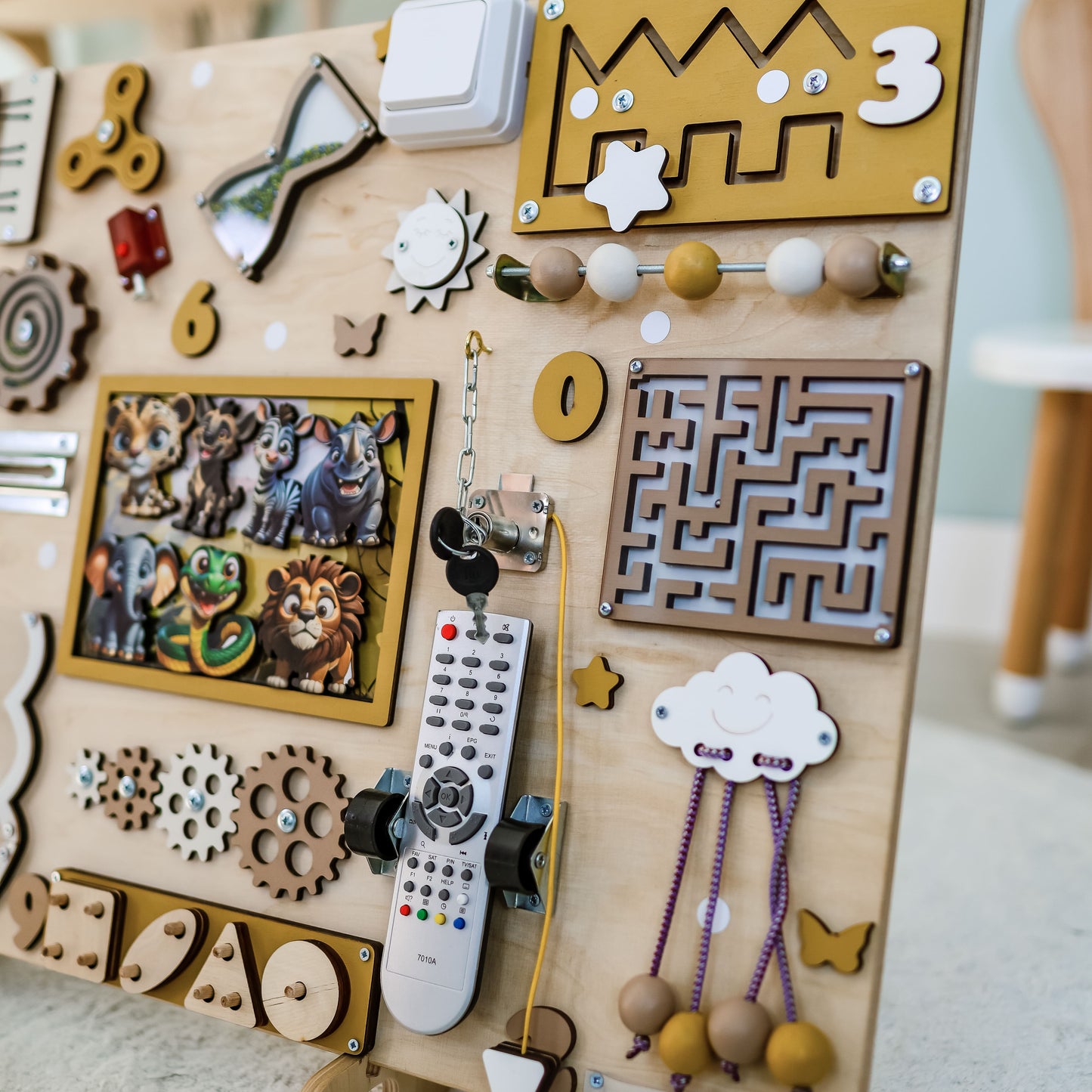 Eco-friendly handcrafted Montessori sensory play board for early learning