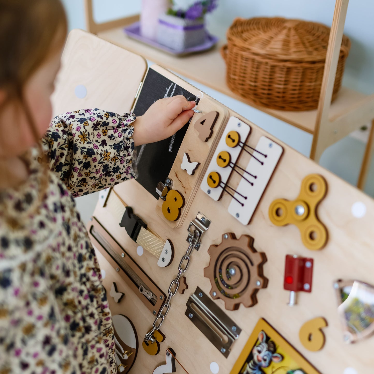 Oversized Montessori fine motor skill activity board for toddlers
