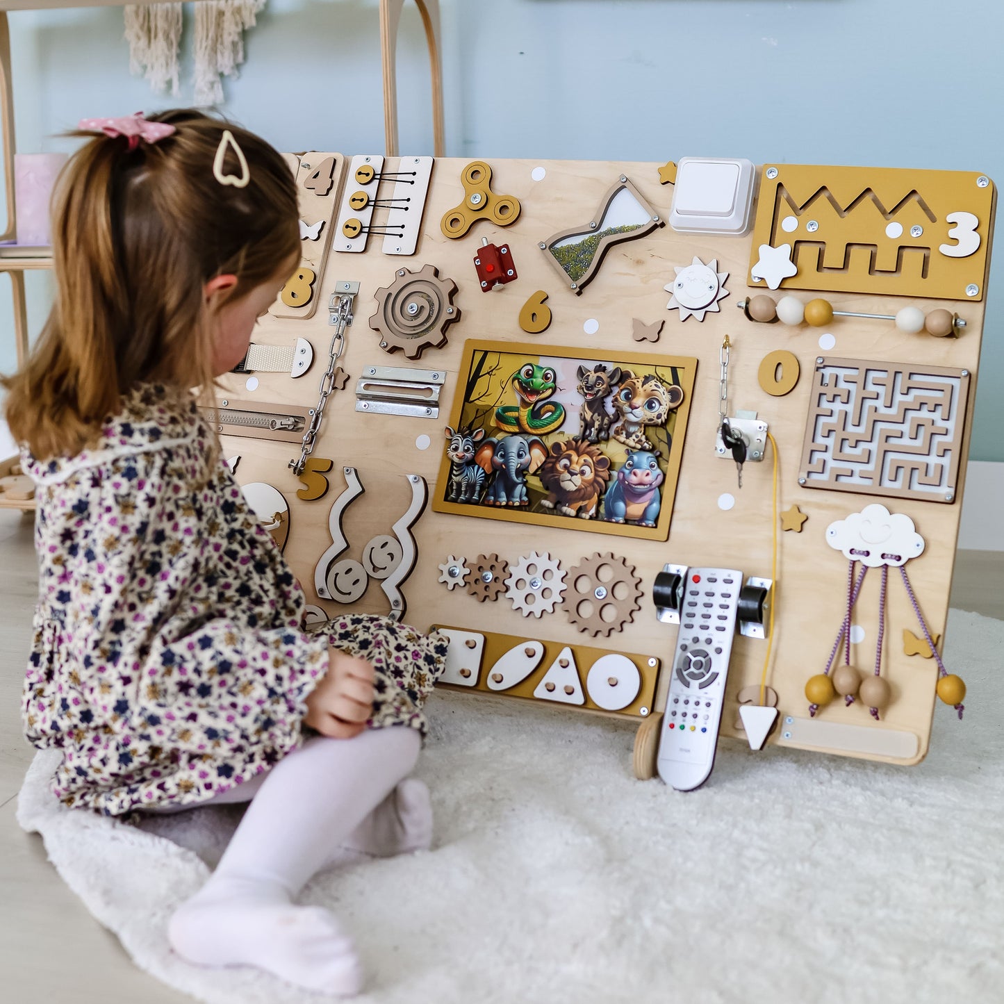Handcrafted Montessori activity board designed for group play