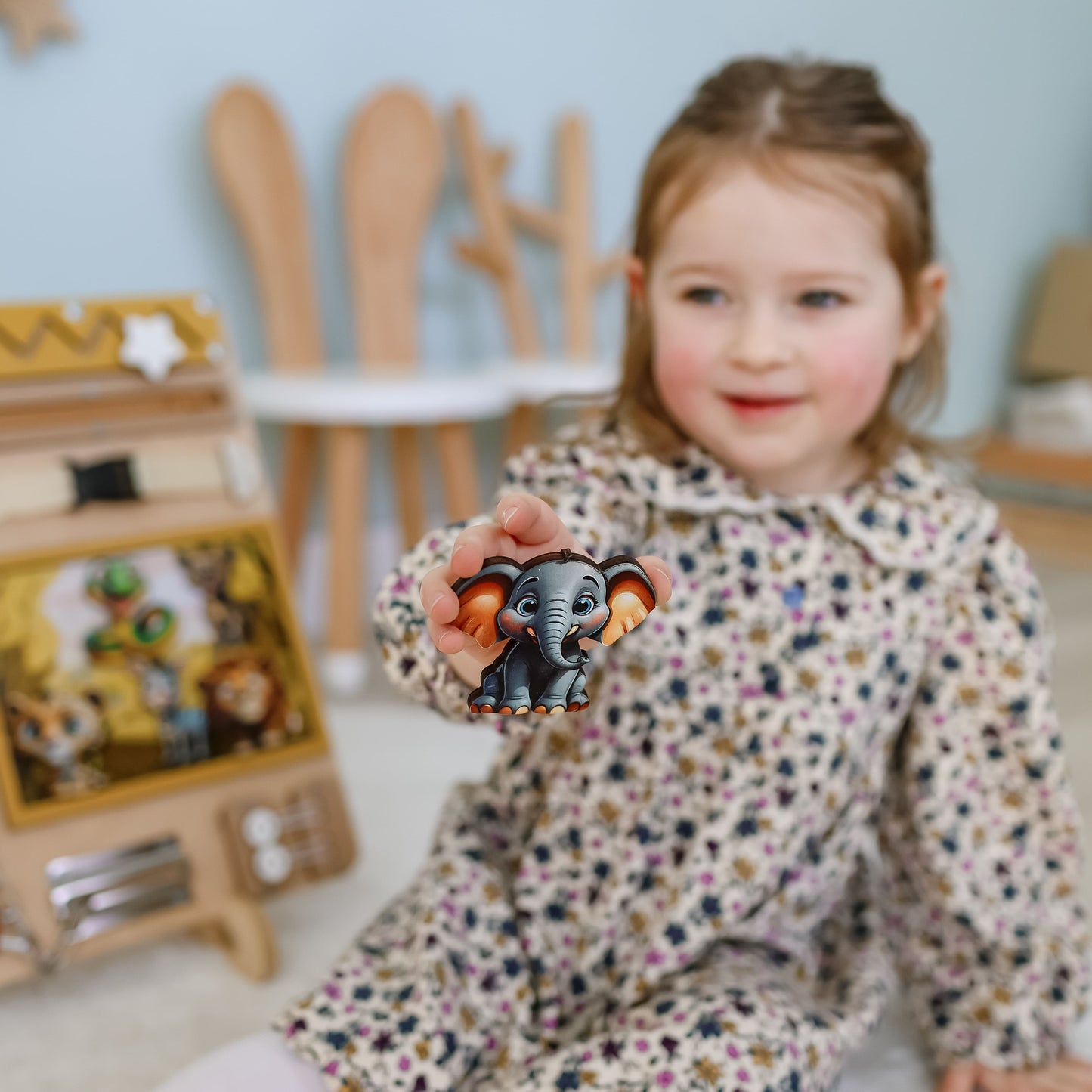 Interactive jungle animals on a handcrafted safari-themed busy board