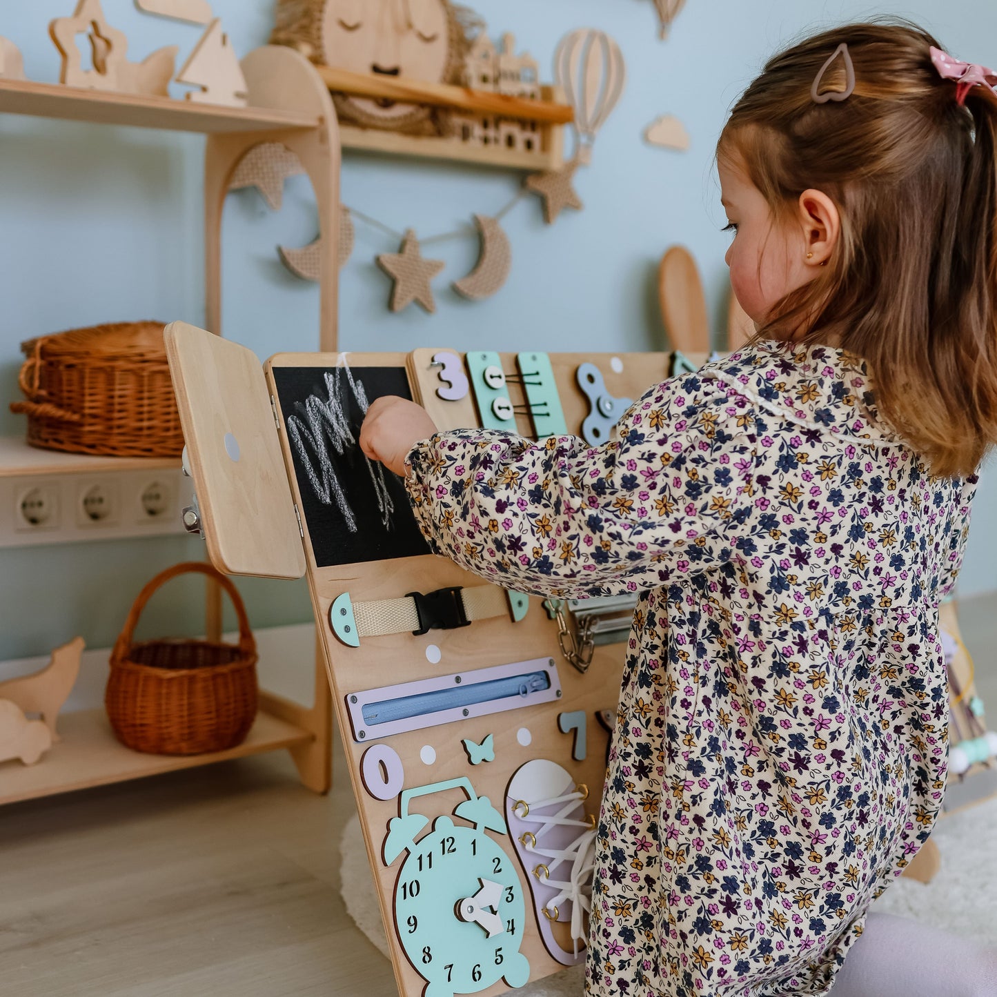 Handcrafted Montessori activity board with a vibrant deep-sea exploration design