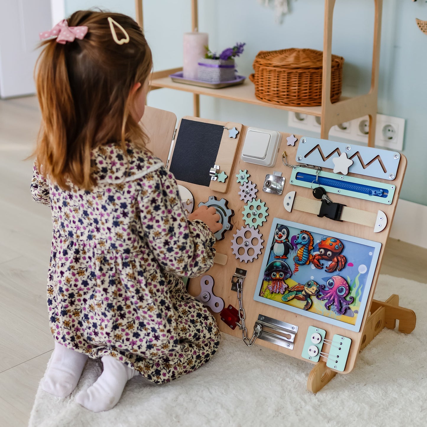 Eco-friendly handcrafted Montessori sensory play board for early learning