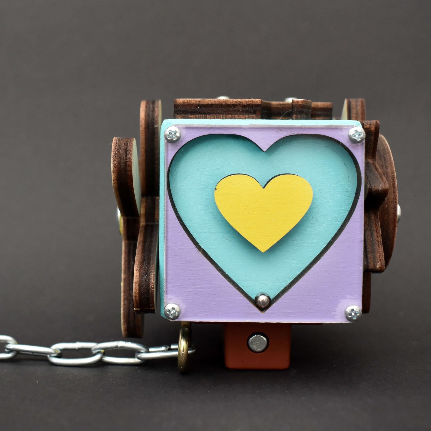 Wooden busy cube toy with flower propeller