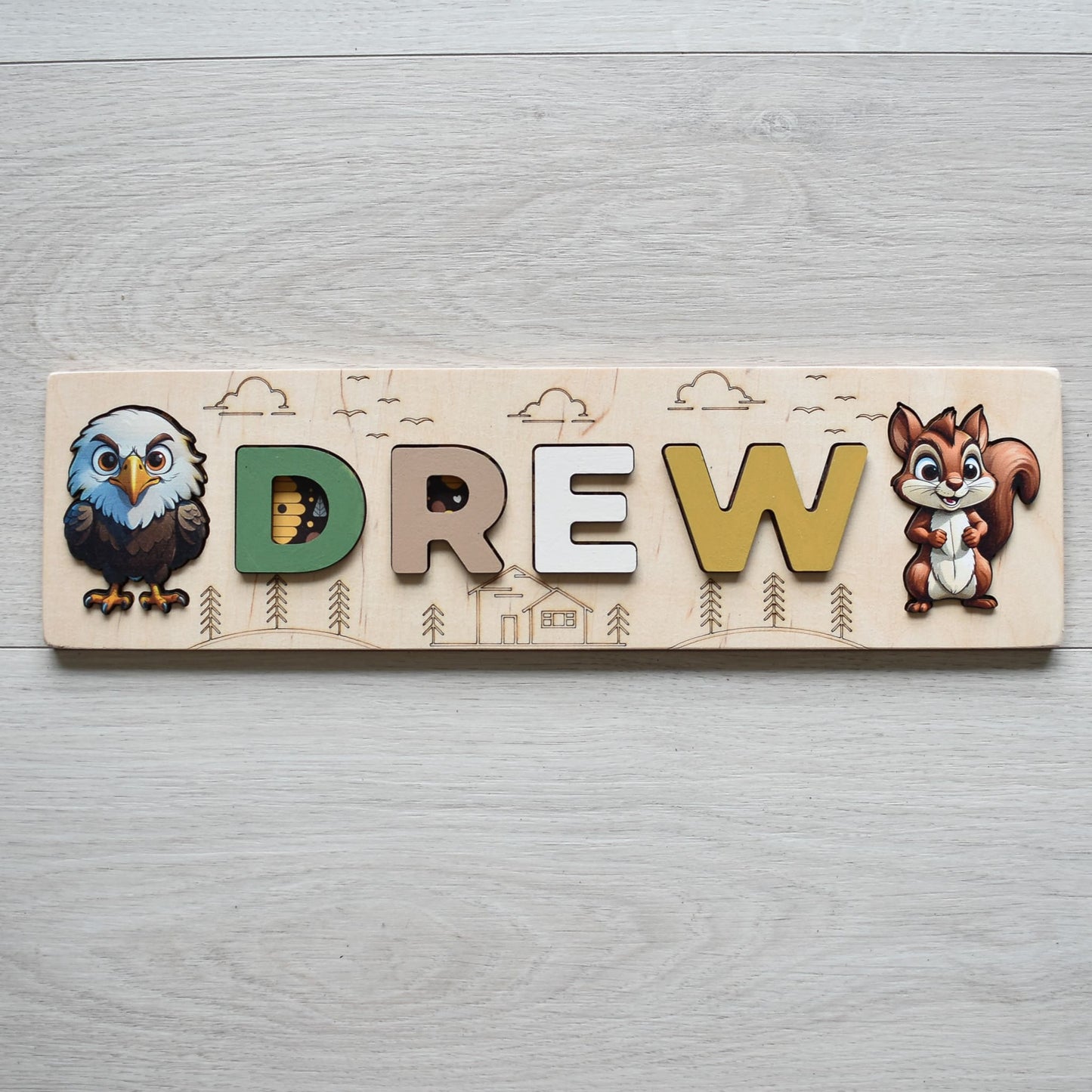 Personalized Baby Gift – Name Puzzle with Forest Design