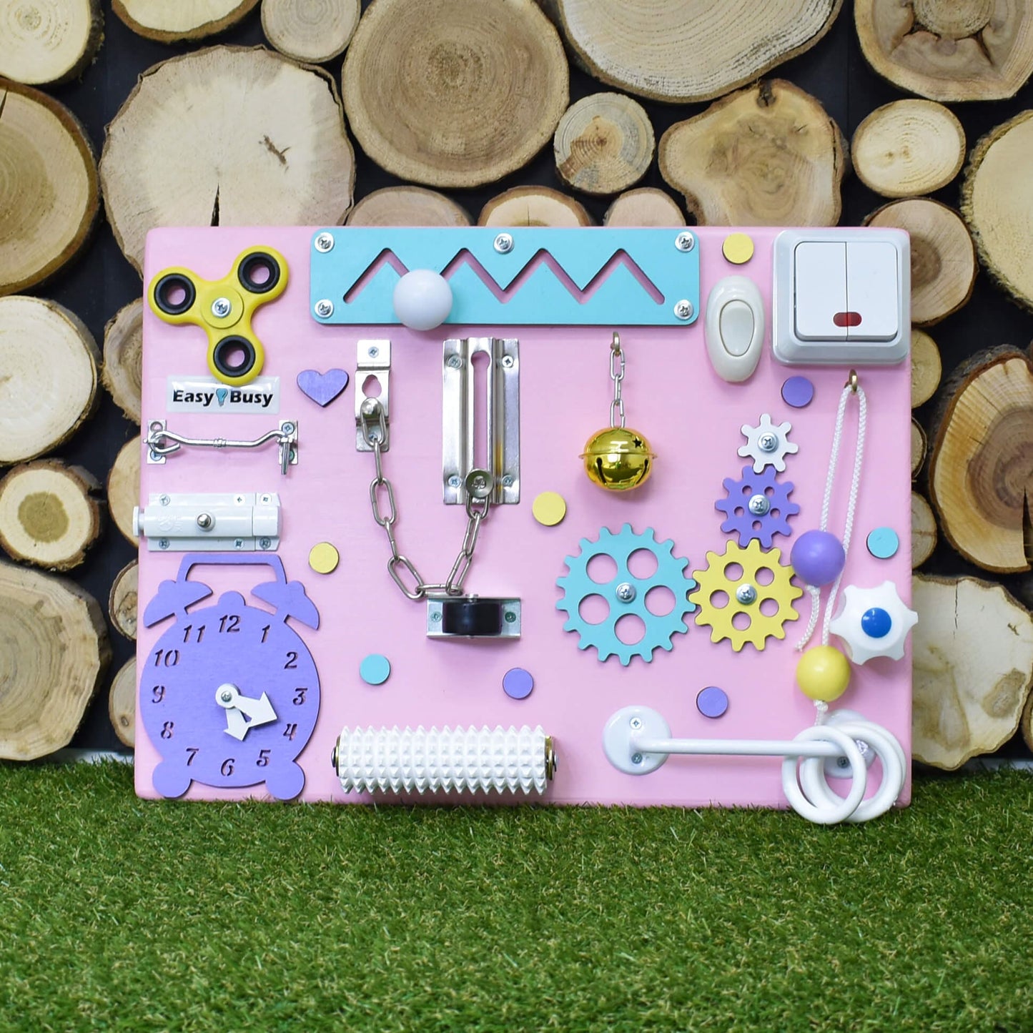 Travel-friendly Montessori board with soft-touch elements