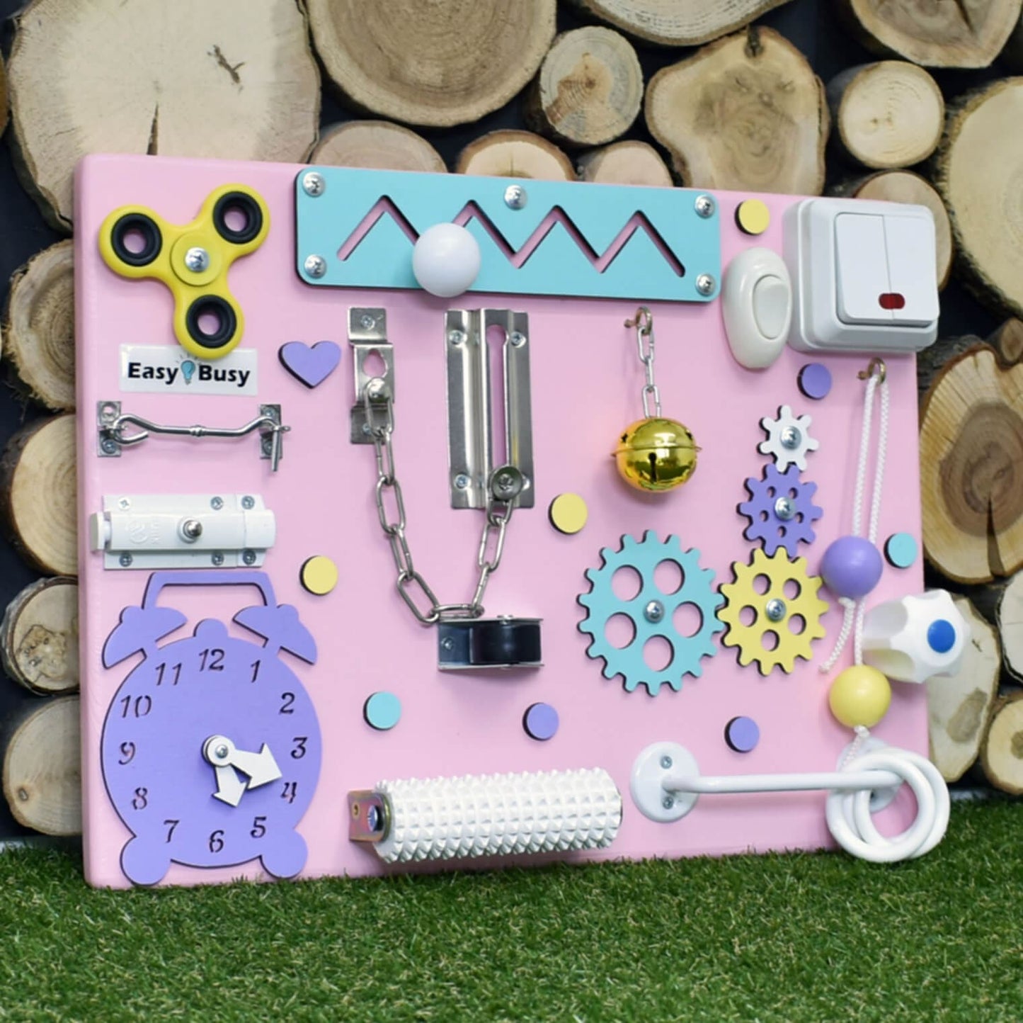 Sensory play board for toddlers with durable hardware