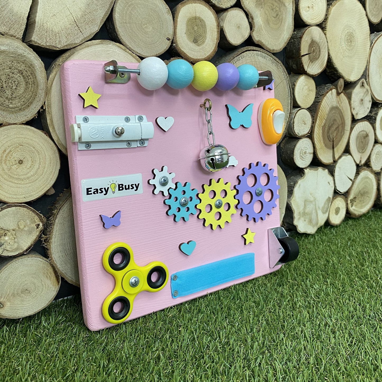 Fidget spinner corner detail of pink travel board