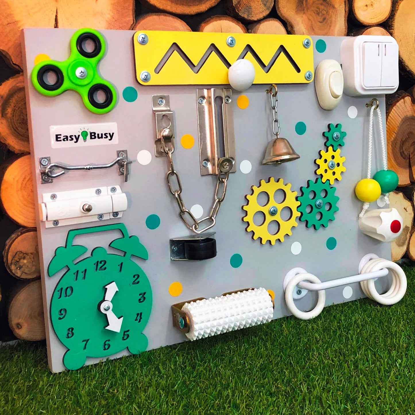 Small size busy board with fidget spinner and zipper for toddlers