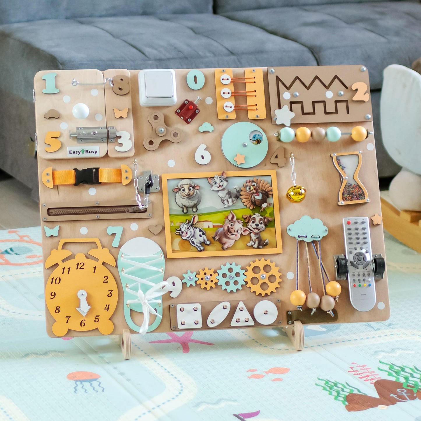 Eco-friendly handcrafted wooden sensory play toy for toddlers