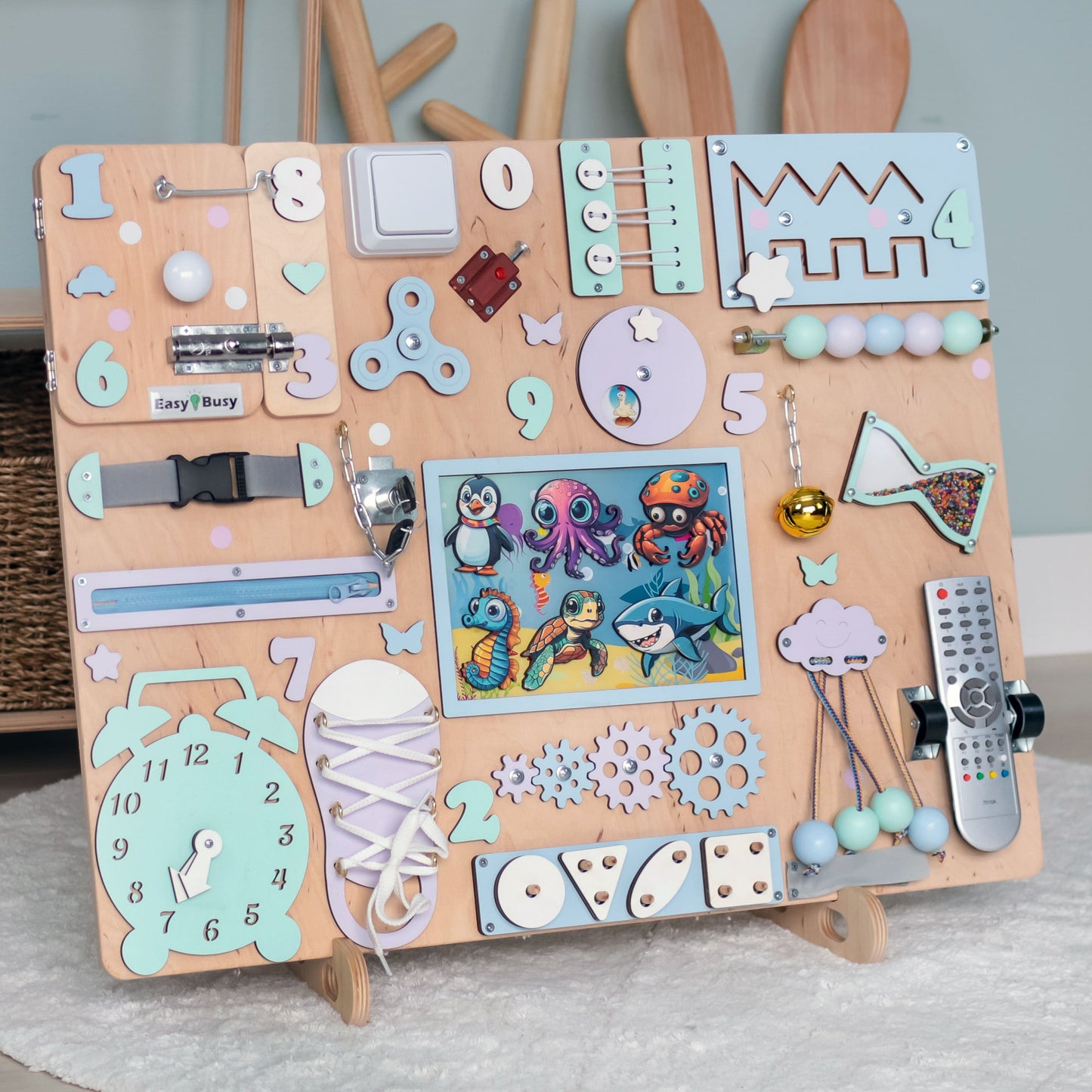 Interactive marine animals on a beautifully designed ocean busy board
