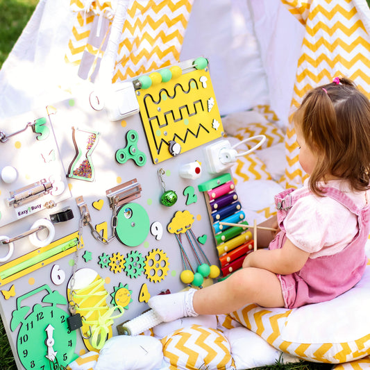 Educational Busy Board – Montessori Wooden Activity Board for Toddlers, Fine Motor Skills, and Cognitive Development