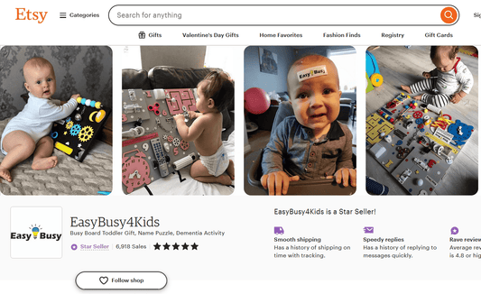 Our Etsy journey – Handmade busyboards with over 6,900 sales and 1,375 five-star reviews, trusted by parents, caregivers, and rehabilitation centers worldwide