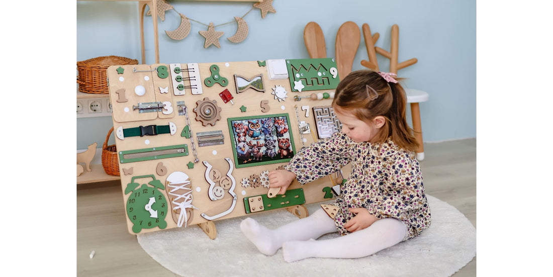 Toddler Busy Board – Montessori Wooden Activity Board for Fine Motor Skills and Early Learning