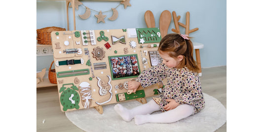 Toddler Busy Board – Montessori Wooden Activity Board for Fine Motor Skills and Early Learning