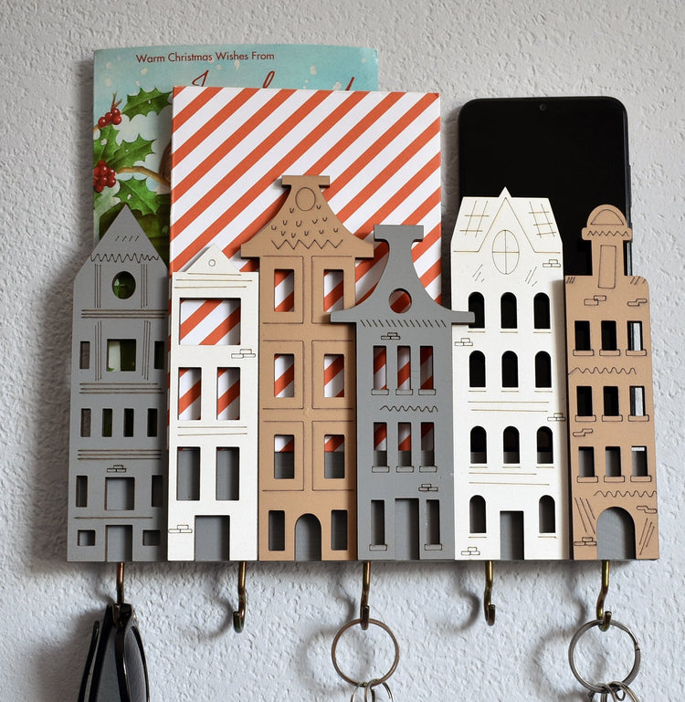 Handmade wooden key holder with a modern design, perfect for organizing keys while adding style to your home decor