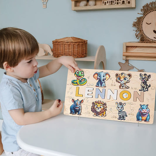 Safari-themed personalized name puzzle for toddlers