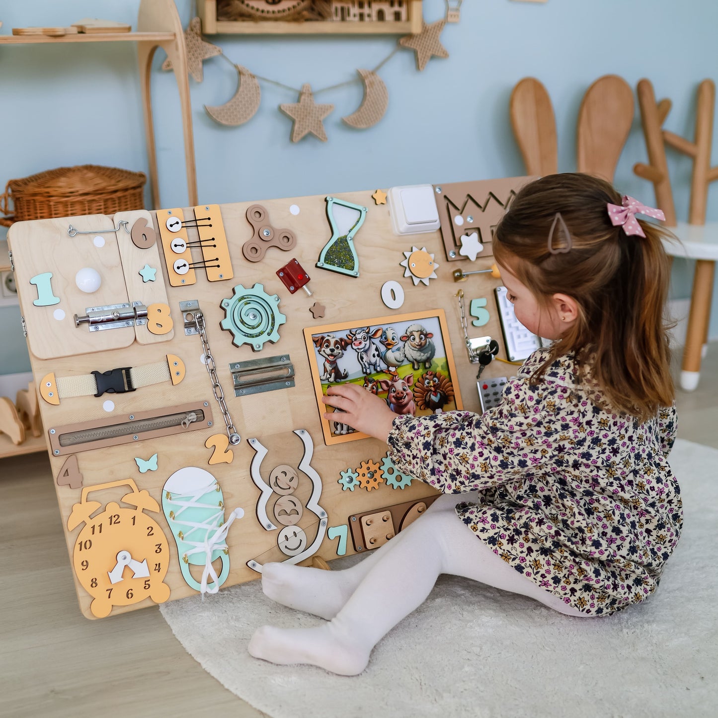 Extra-large farm sensory play panel designed for multiple kids