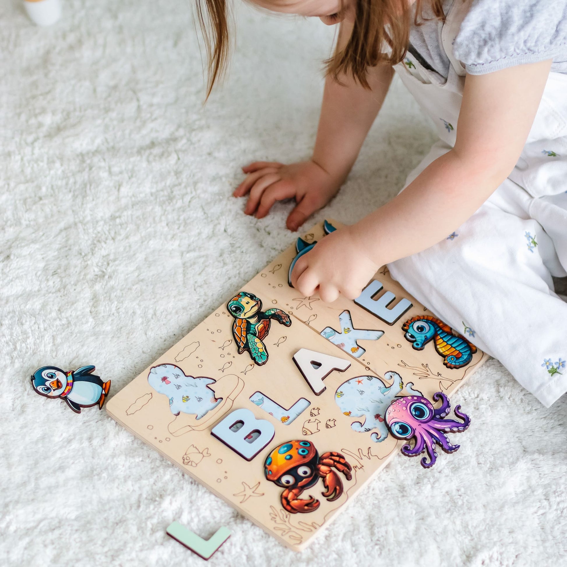 Sea theme toddler puzzle with personalized letters