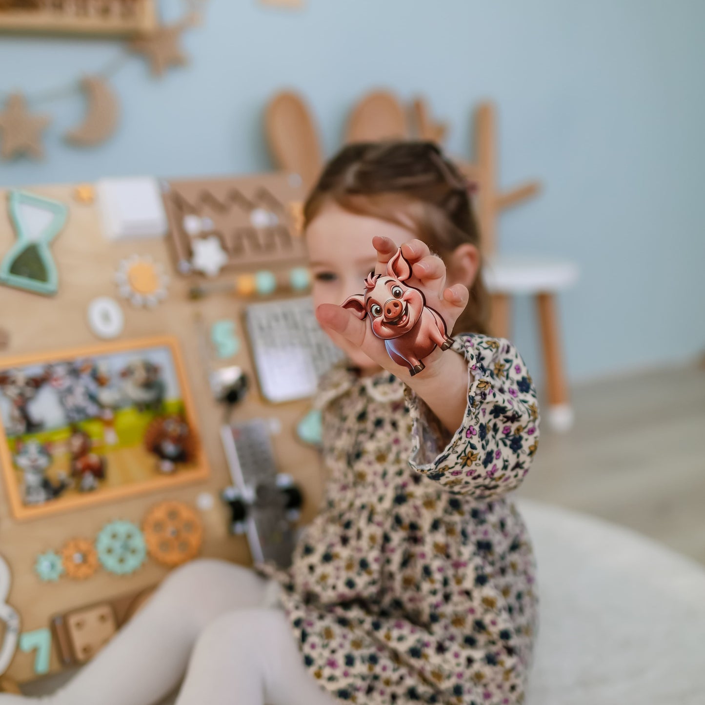 Handcrafted Montessori activity board with removable animal magnets