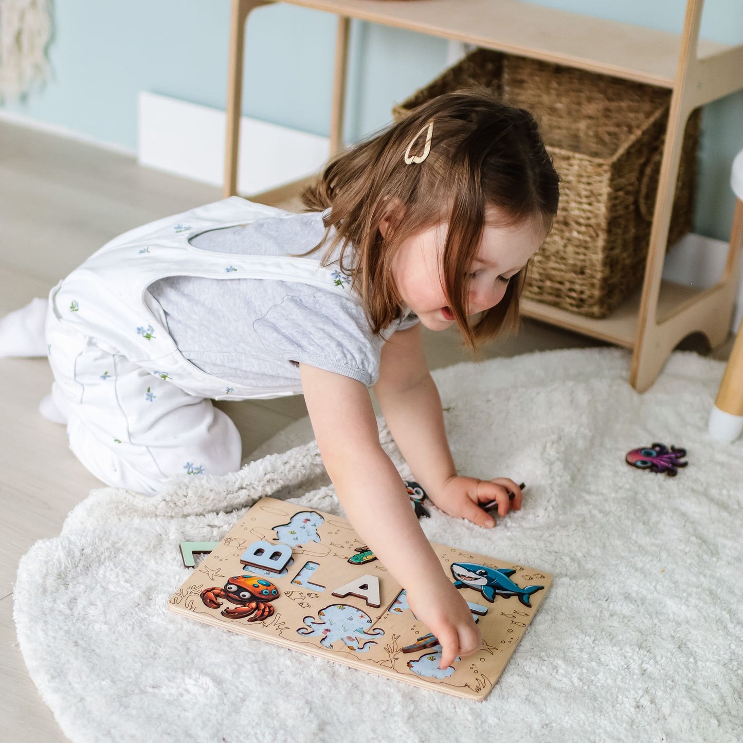 Montessori puzzle with colorful sea magnets
