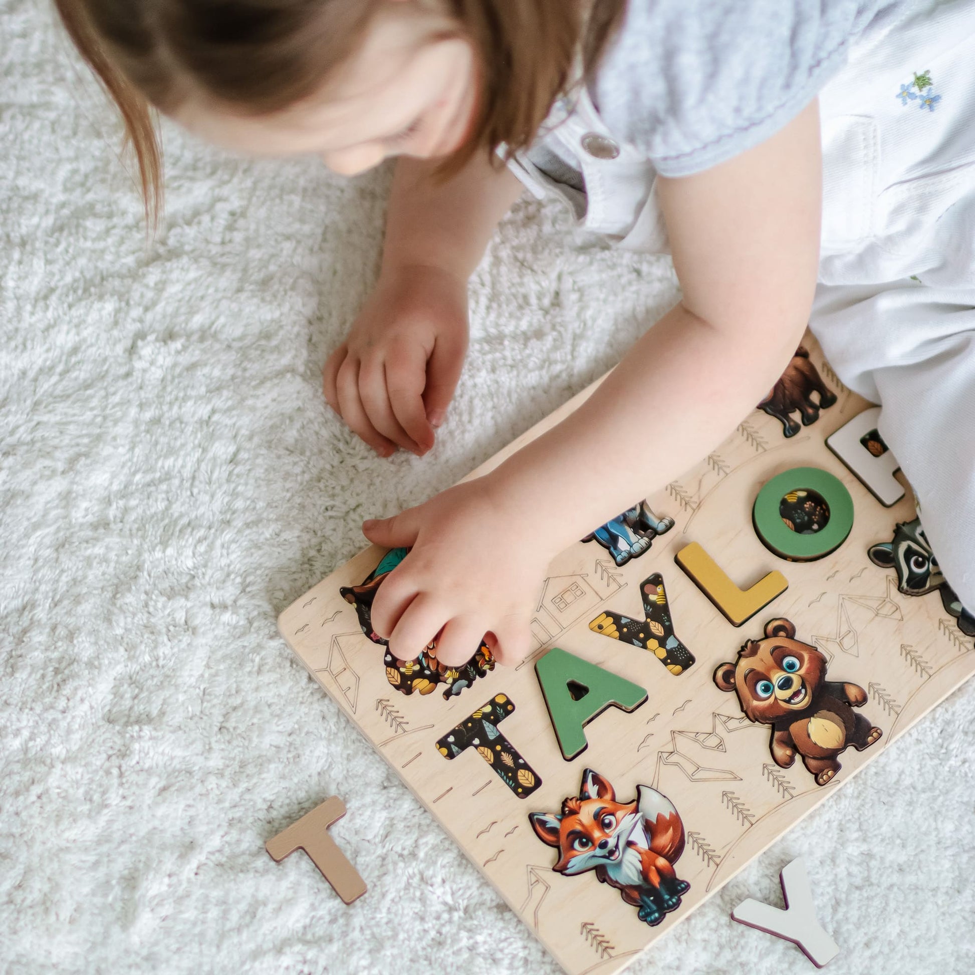 Wooden Alphabet Puzzle with Adorable Fox and Deer