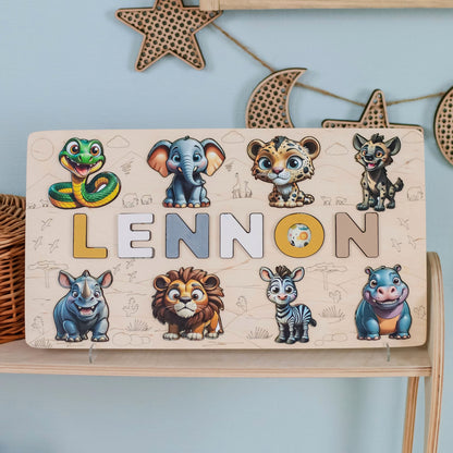 Custom name puzzle for toddlers with safari artwork
